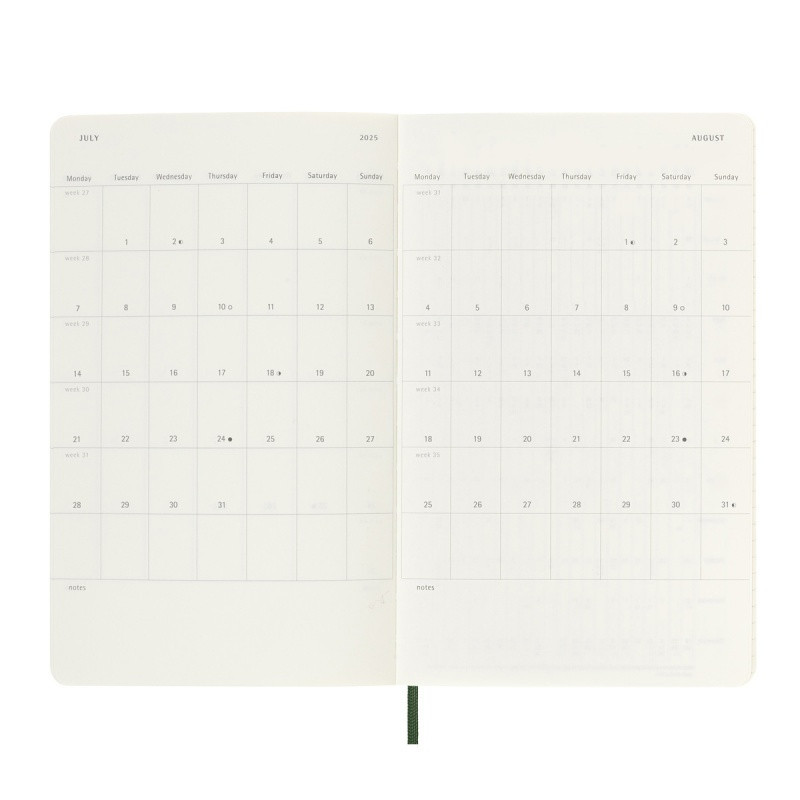 Kalendarz tygodniowy MOLESKINE 2025, 12M, L, miękka oprawa, 13x21cm, myrtle green