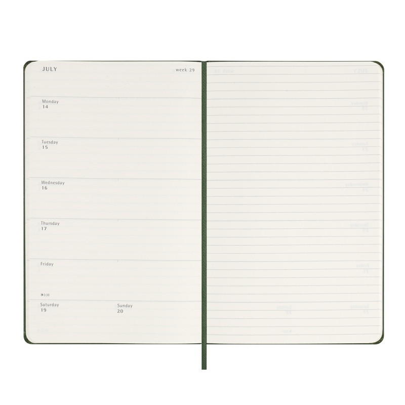 Kalendarz tygodniowy MOLESKINE 2025, 12M, L, twarda oprawa, 13x21cm, myrtle green