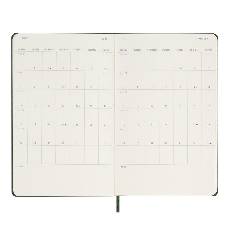 Kalendarz tygodniowy MOLESKINE 2025, 12M, L, twarda oprawa, 13x21cm, myrtle green
