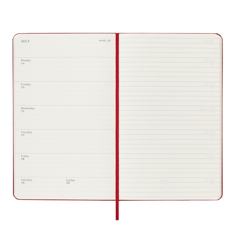 Kalendarz tygodniowy MOLESKINE 2025, 12M, L, twarda oprawa, 13x21cm, scarlet red