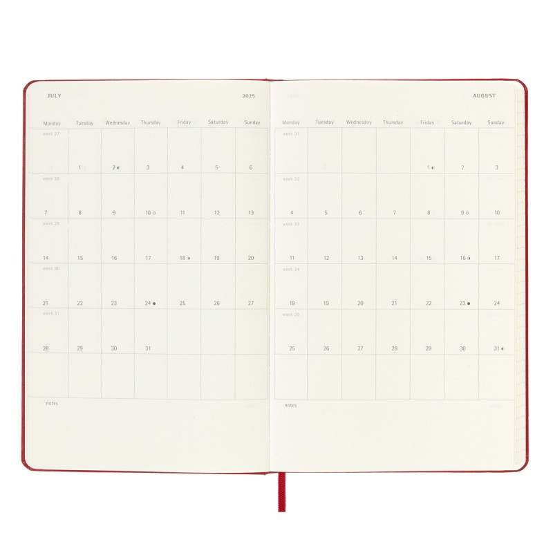 Kalendarz tygodniowy MOLESKINE 2025, 12M, L, twarda oprawa, 13x21cm, scarlet red