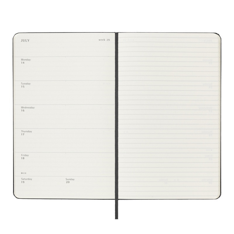 Kalendarz tygodniowy MOLESKINE 2025, 12M, L, twarda oprawa, 13x21cm, czarny