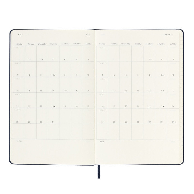 Kalendarz tygodniowy MOLESKINE 2025, 12M, L, twarda oprawa, 13x21cm, czarny