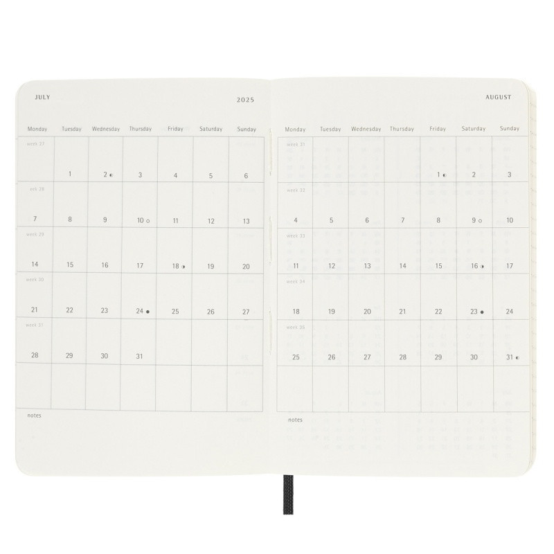 Kalendarz tygodniowy MOLESKINE 2025, 12M, P, miękka oprawa, 9x14cm, czarny