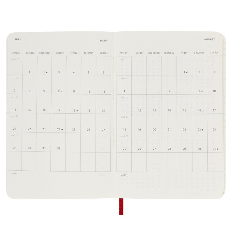 Kalendarz tygodniowy MOLESKINE 2025, 12M, P, miękka oprawa, 9x14cm, scarlet red