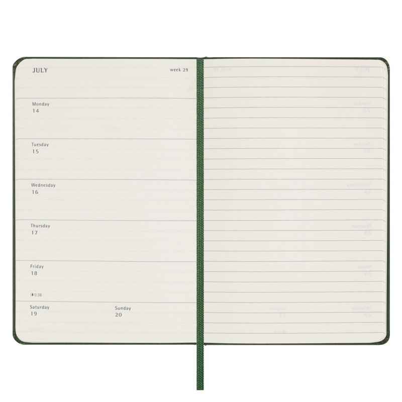 Kalendarz tygodniowy MOLESKINE 2025, 12M, P, twarda oprawa, 9x14cm, myrtle green