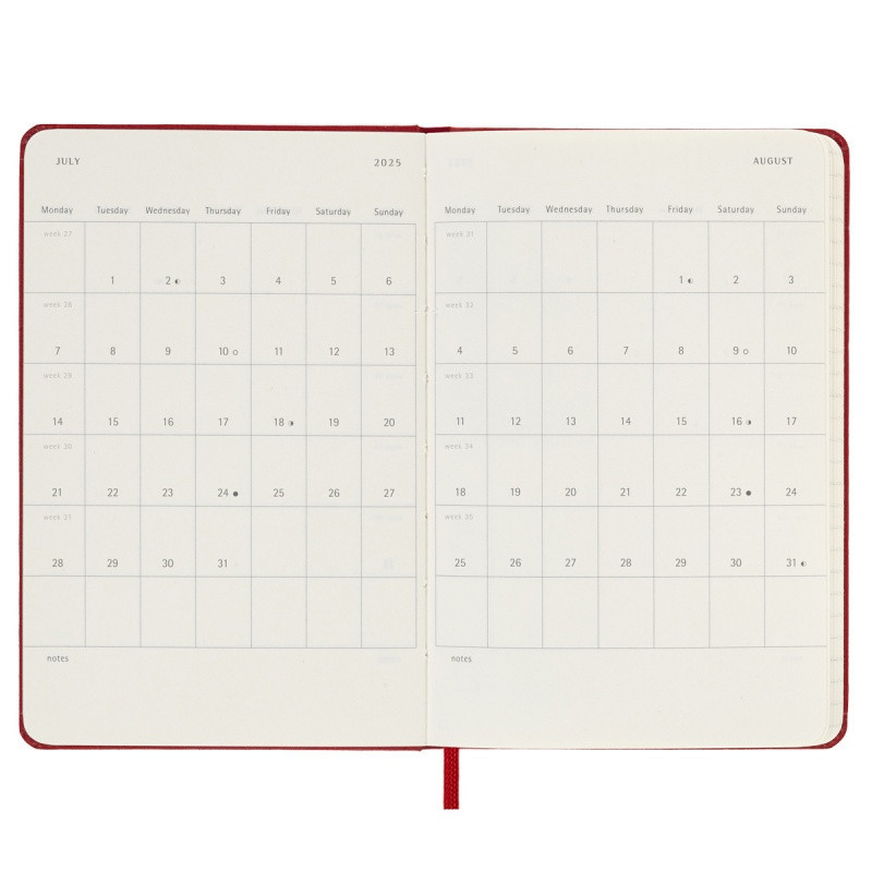 Kalendarz tygodniowy MOLESKINE 2025, 12M, P, twarda oprawa, 9x14cm, scarlet red