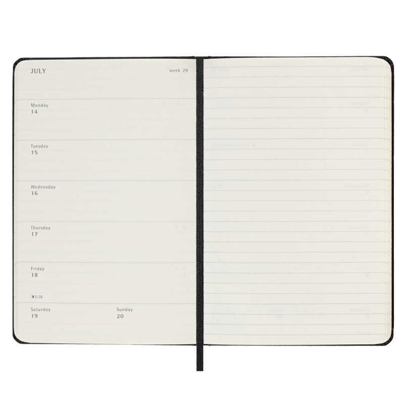 Kalendarz tygodniowy MOLESKINE 2025, 12M, P, twarda oprawa, 9x14cm, czarny