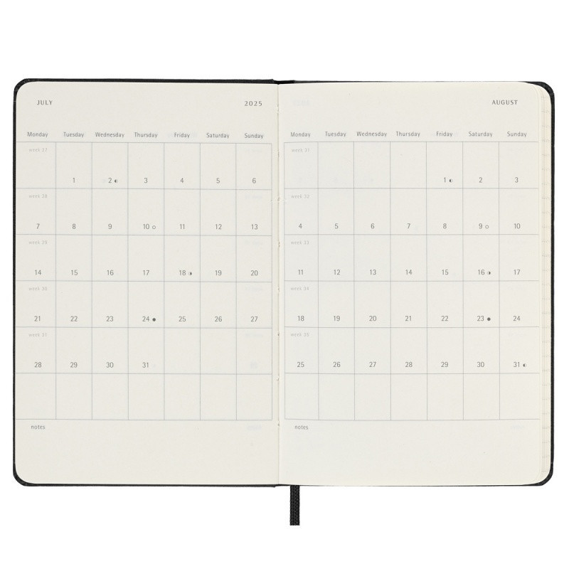 Kalendarz tygodniowy MOLESKINE 2025, 12M, P, twarda oprawa, 9x14cm, czarny