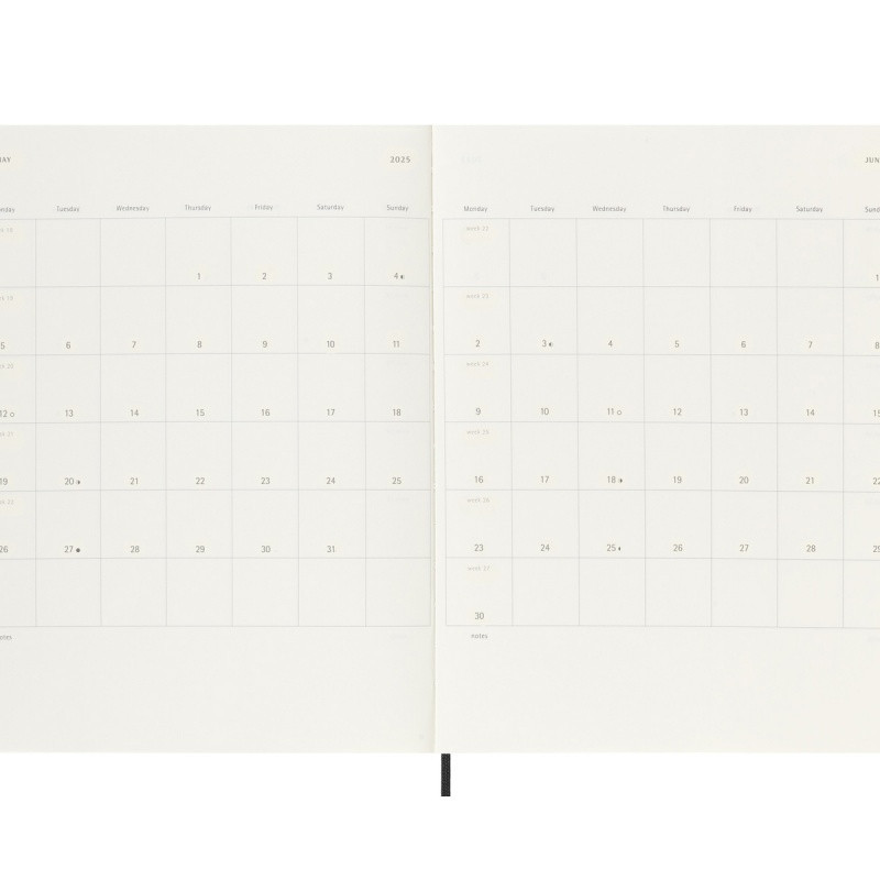 Kalendarz tygodniowy MOLESKINE 2025, 12M, XL, miękka oprawa, 19x25cm, czarny