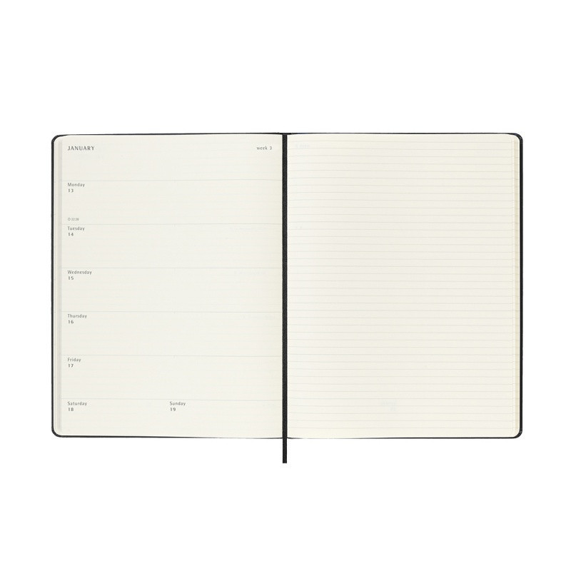 Kalendarz tygodniowy MOLESKINE 2025, 12M, XL, twarda oprawa, 19x25cm, czarny