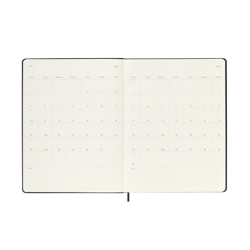 Kalendarz tygodniowy MOLESKINE 2025, 12M, XL, twarda oprawa, 19x25cm, czarny