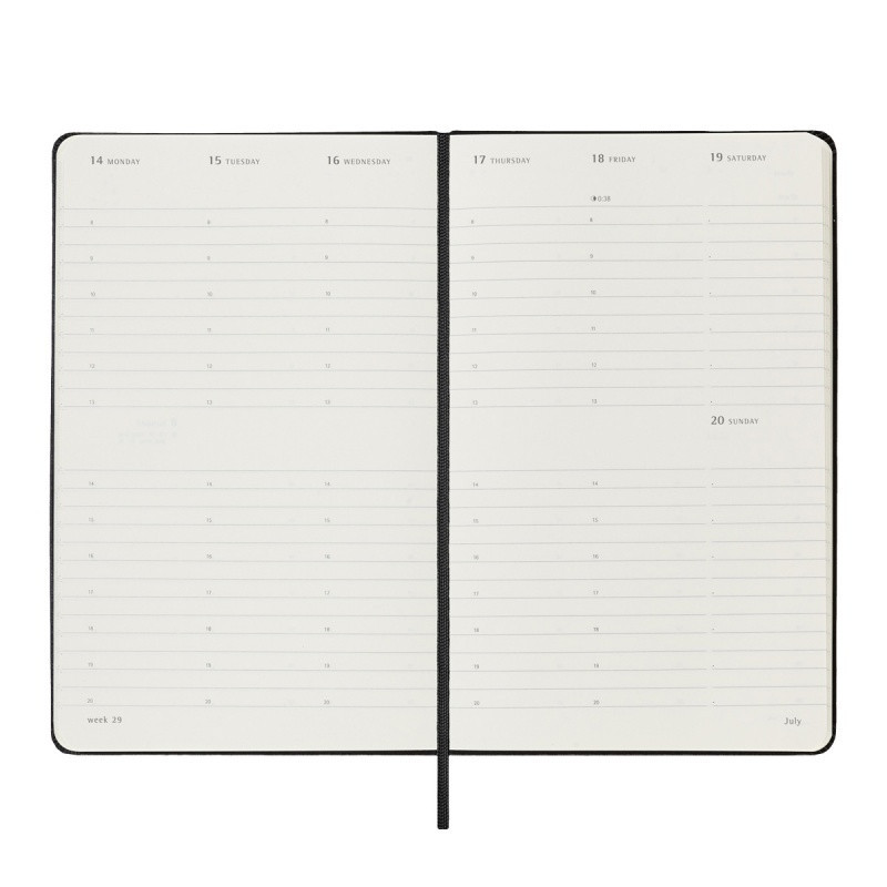 Kalendarz tygodniowy vertykalny MOLESKINE 2025, 12M, L, twarda oprawa, 13x21cm, czarny