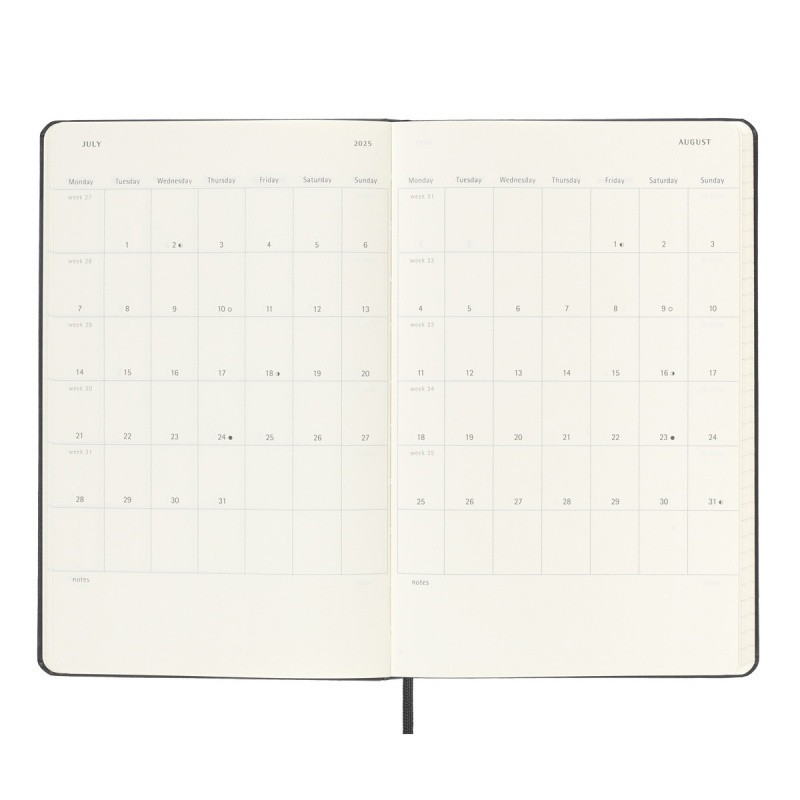 Kalendarz tygodniowy vertykalny MOLESKINE 2025, 12M, L, twarda oprawa, 13x21cm, czarny