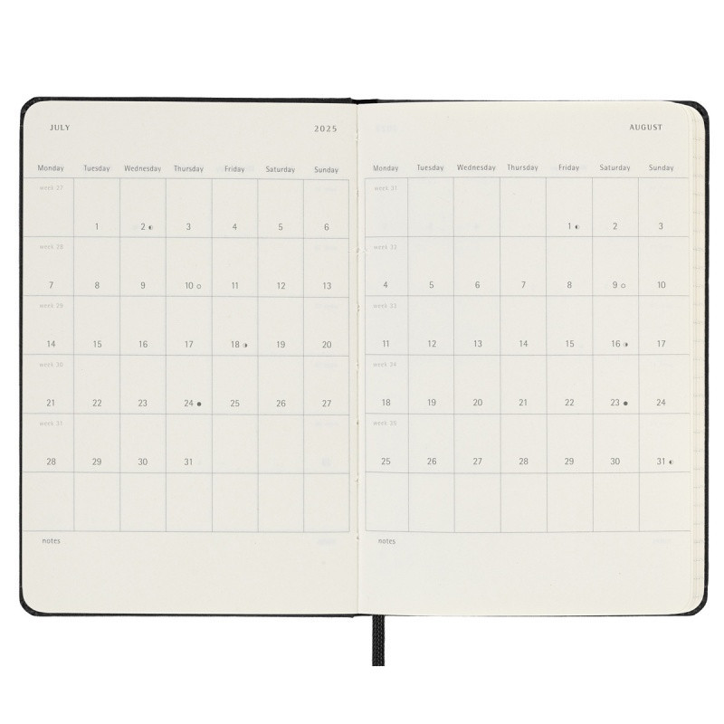 Kalendarz tygodniowy vertykalny MOLESKINE 2025, 12M, P, twarda oprawa, 9x14cm, czarny