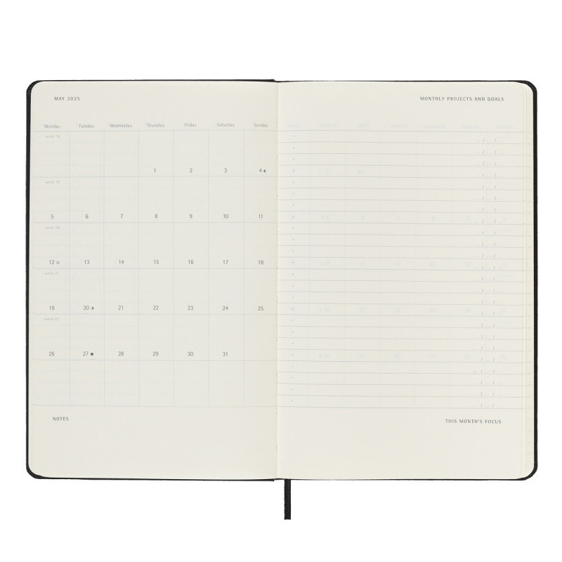 Kalendarz tygodniowy vertykalny MOLESKINE Pro 2025, 12M, L, twarda oprawa, 13x21cm, czarny