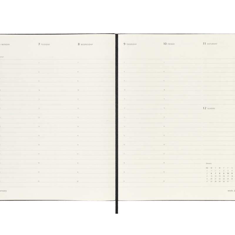 Kalendarz tygodniowy vertykalny MOLESKINE Pro 2025, 12M, XL, twarda oprawa, 19x25cm, czarny