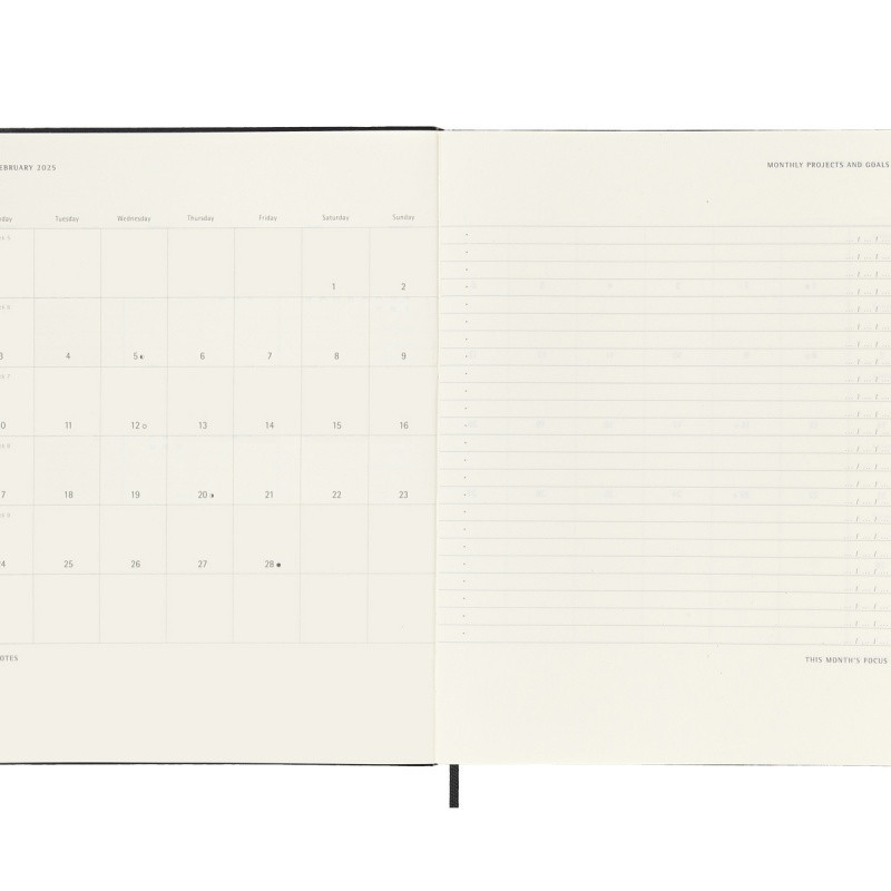 Kalendarz tygodniowy vertykalny MOLESKINE Pro 2025, 12M, XL, twarda oprawa, 19x25cm, czarny