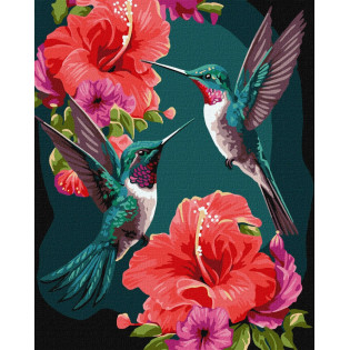 Malowanie po numerach IDEYKA, 40x50 cm, metallic, szmaragdowe kolibry, 1 szt., w pudełku