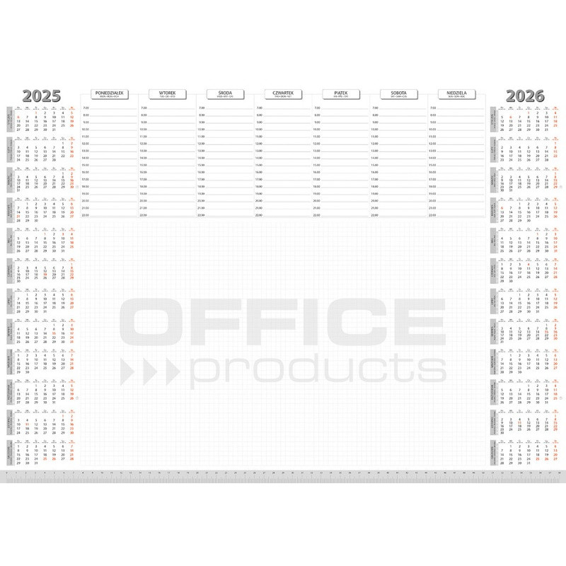 Podkładka na biurko OFFICE PRODUCTS, planer 2025/2026, biuwar 594x420mm A2 ,52k., biała