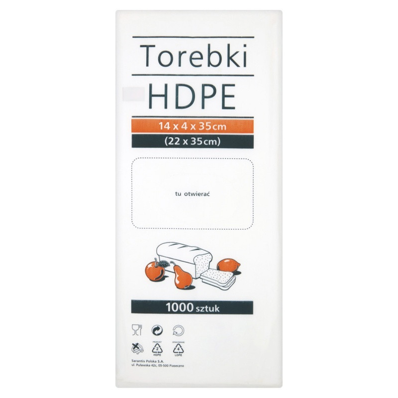 Torebki spożywcze SARANTIS, HDPE, 14x4x35cm, 1000 szt., transparentne