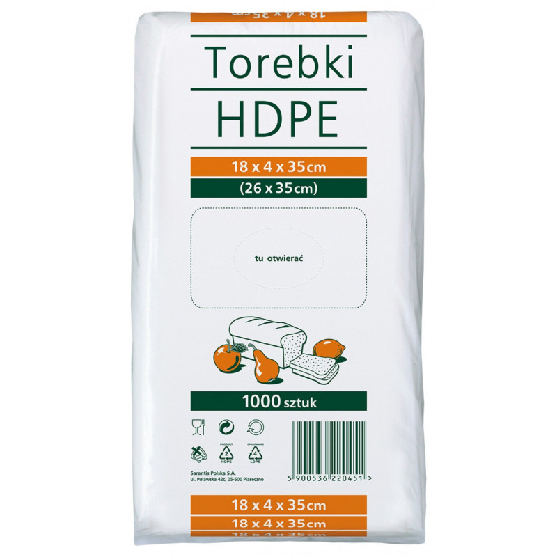 Torebki spożywcze SARANTIS, HDPE, 18x4x35cm, 1000 szt., transparentne