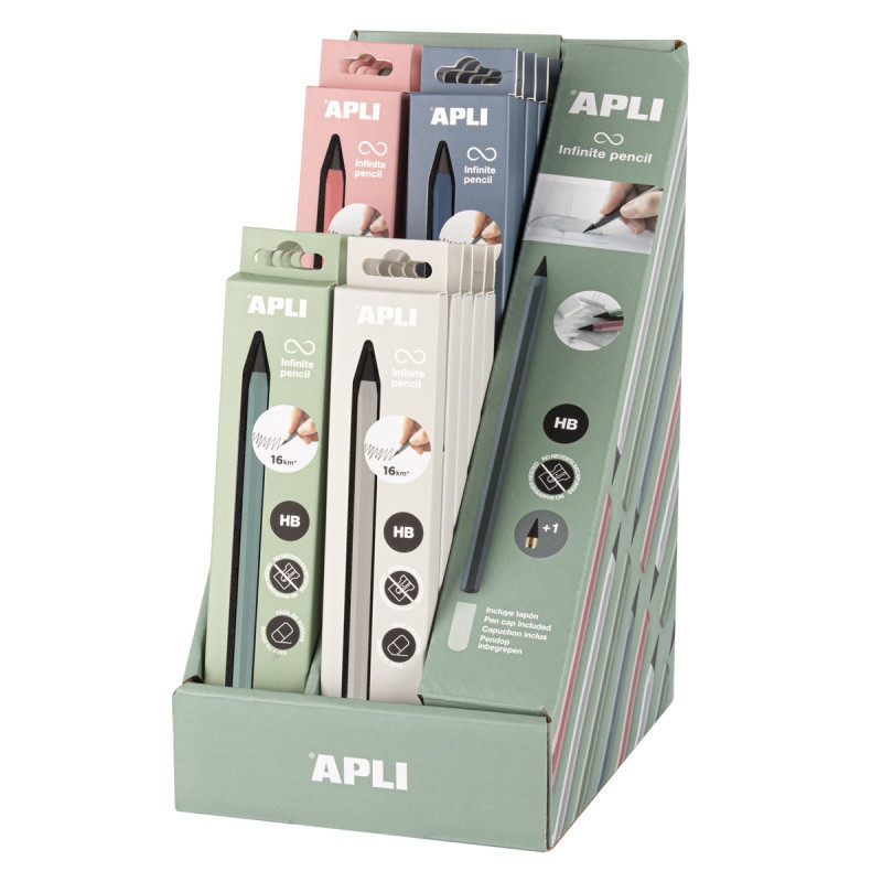 Display ołówków wiecznych APLI Infinite, HB, pudełko kart. z zawieszką, 20 szt., mix kolorów