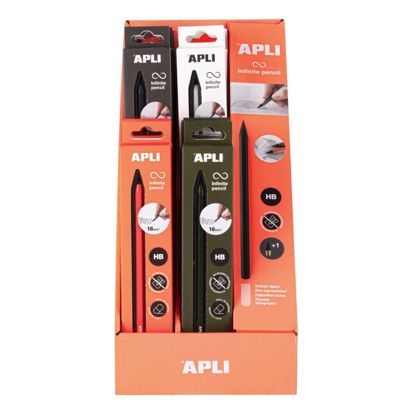 Display ołówków wiecznych APLI Infinite, HB, pudełko kart. z zawieszką, 20 szt., mix kolorów