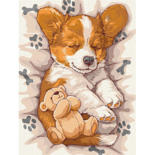 Malowanie po numerach IDEYKA, 30x40 cm, śpiący corgi, 1 szt.