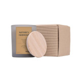 Świeca sojowa DONAU HOME, w szarym szkle, drewniana pokrywa i knot, Nature's Harmony, 200g