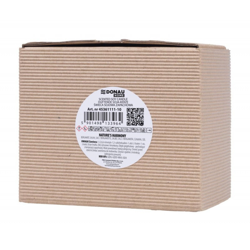 Świeca sojowa DONAU HOME, w szarym szkle, drewniana pokrywa i knot, Nature's Harmony, 200g