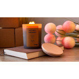 Świeca sojowa DONAU HOME, w szarym szkle, drewniana pokrywa i knot, Nature's Harmony, 200g