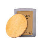 Świeca sojowa DONAU HOME, w szarym szkle, drewniana pokrywa i knot, Lavender Field, 200g