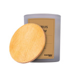 Świeca sojowa DONAU HOME, w szarym szkle, drewniana pokrywa i knot, Citrus Glow, 200g