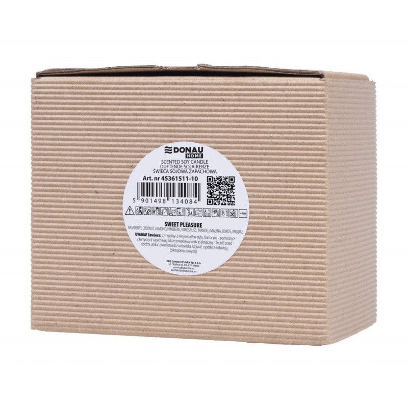 Świeca sojowa DONAU HOME, w szarym szkle, drewniana pokrywa i knot, Sweet Pleasure, 200g