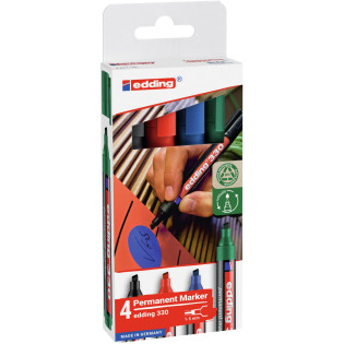Marker permanentny e-330 EDDING, 1-5 mm, 4 szt., mix kolorów
