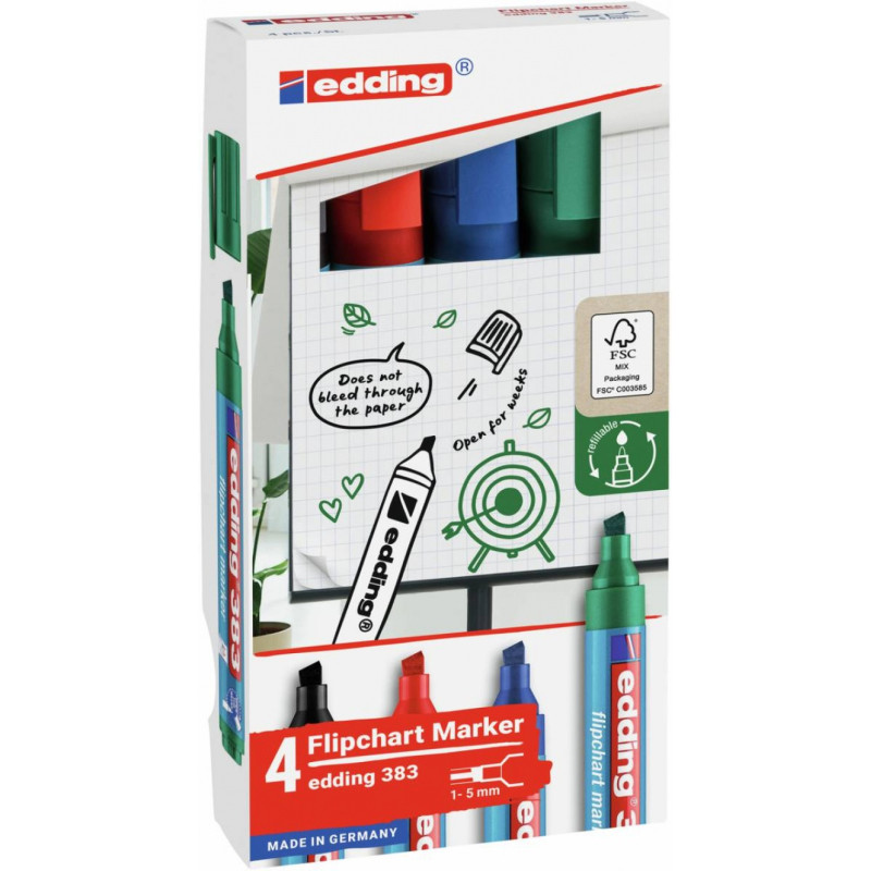 Marker do flipchartów e-383 EDDING, 1-5 mm, 4 szt., mix kolorów