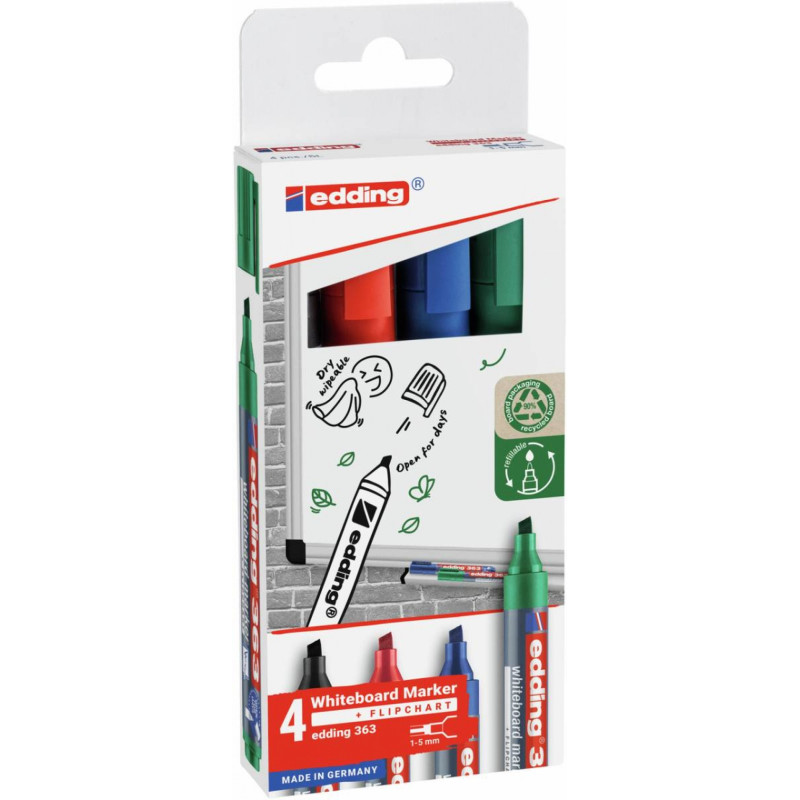 Marker do tablic suchościeralnych e-363 EDDING, 1-5 mm, 4 szt., mix kolorów
