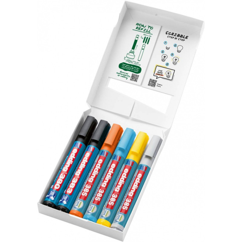 Zestaw markerów do efektów na flipchartach e-385, e-380 i e-383 EDDING, 6 szt., mix kolorów