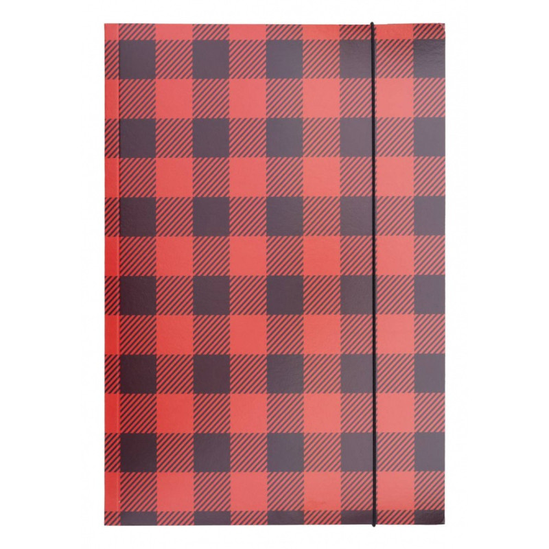 Teczka z gumką OFFICE PRODUCTS, karton/lakier, A4, 320gsm, 3-skrz., mix kolorów w kratę