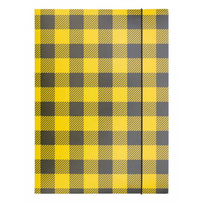 Teczka z gumką OFFICE PRODUCTS, karton/lakier, A4, 320gsm, 3-skrz., mix kolorów w kratę