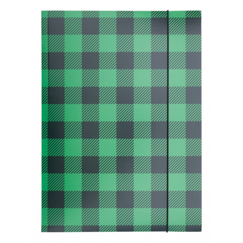 Teczka z gumką OFFICE PRODUCTS, karton/lakier, A4, 320gsm, 3-skrz., mix kolorów w kratę