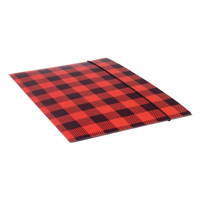 Teczka z gumką OFFICE PRODUCTS, karton/lakier, A4, 320gsm, 3-skrz., mix kolorów w kratę