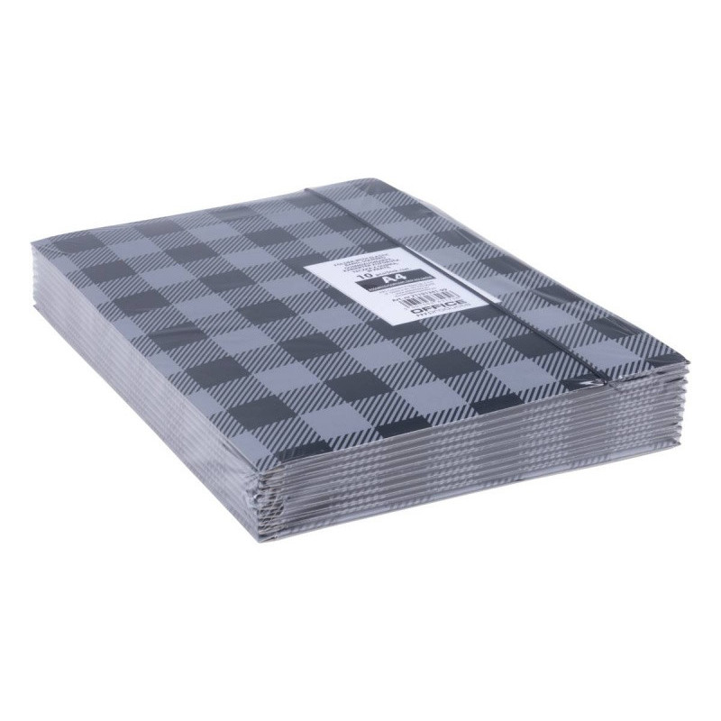 Teczka z gumką OFFICE PRODUCTS, karton/lakier, A4, 320gsm, 3-skrz., mix kolorów w kratę