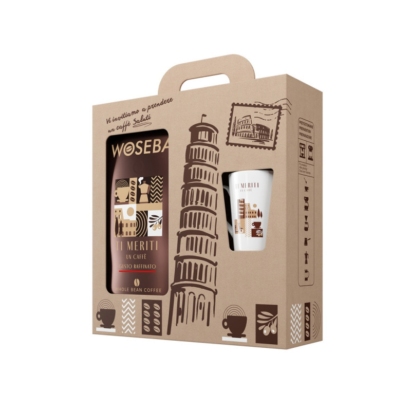 Zestaw kawa WOSEBA TI MERITI, GUSTO RAFFIANTO, ziarnista, 1000g + kubek 320ml