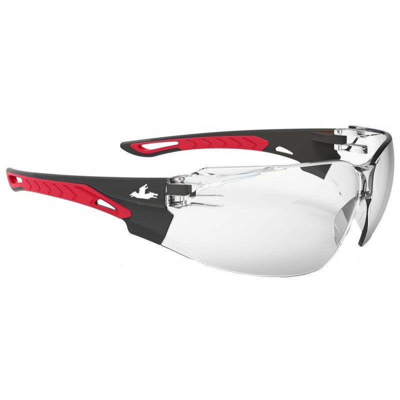 Okulary ochronne MCR Sennen, bezbarwne soczewki UV, czarno-czerwone oprawki