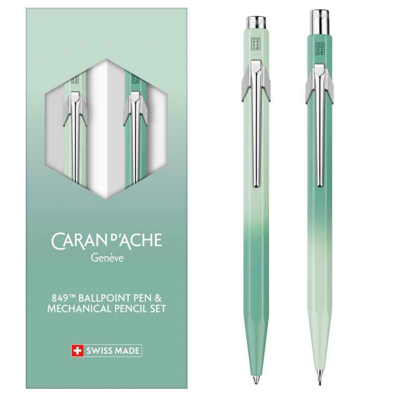 Zestaw długopis 849 i ołówek 844 CARAN D'ACHE Misty Forest, w etui, zielony