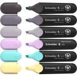 Zestaw zakreślaczy SCHNEIDER Job Pastel Grey, 1-5 mm, 6 szt., pudełko z zawieszką, mix kolorów