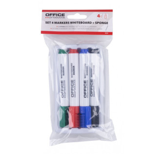 Zestaw 4 markerów z gąbką magnetyczną OFFICE PRODUCTS, do tablic suchościeralnych, mix kolorów