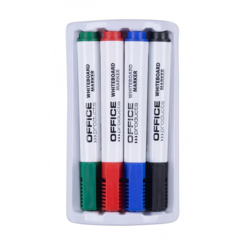 Zestaw 4 markerów z gąbką magnetyczną OFFICE PRODUCTS, do tablic suchościeralnych, mix kolorów